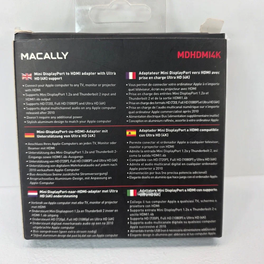 Macally MDHDMI4K Mini DisplayPort HDMI 4K Adapter Silver Aluminum‎ Thunderbolt 2